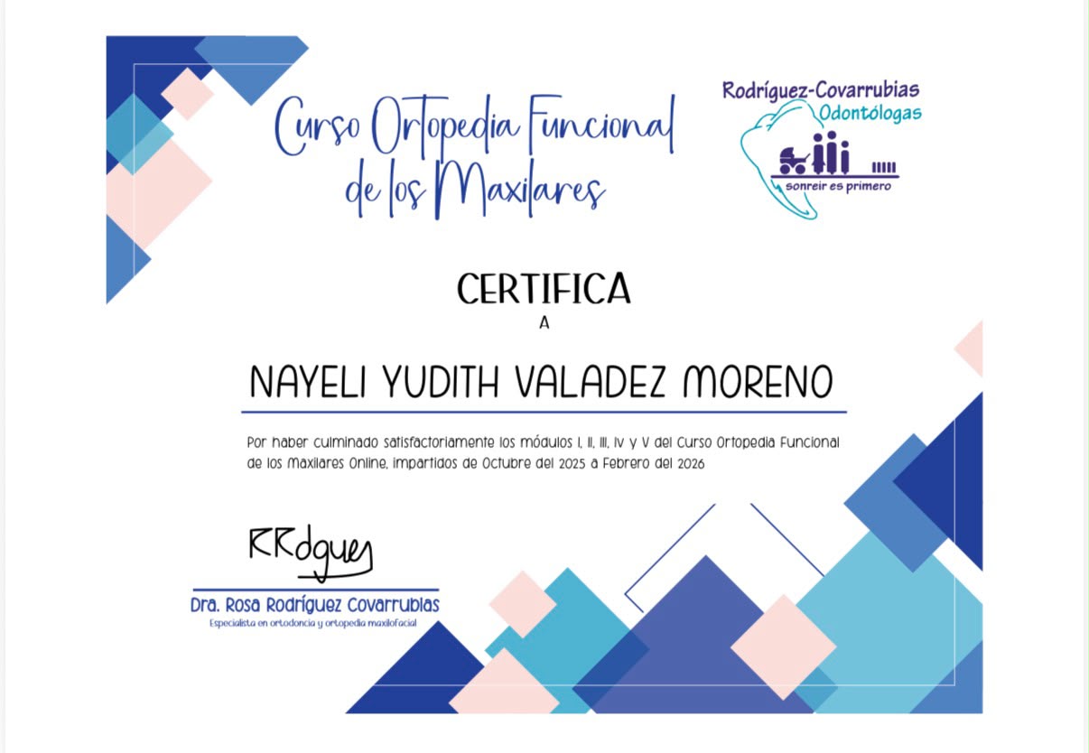 Certificado del Curso Ortopedia Funcional de los Maxilares