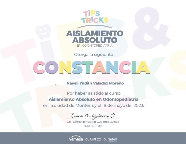 Constancia curso Aislamiento Absoluto en Odontopediatría